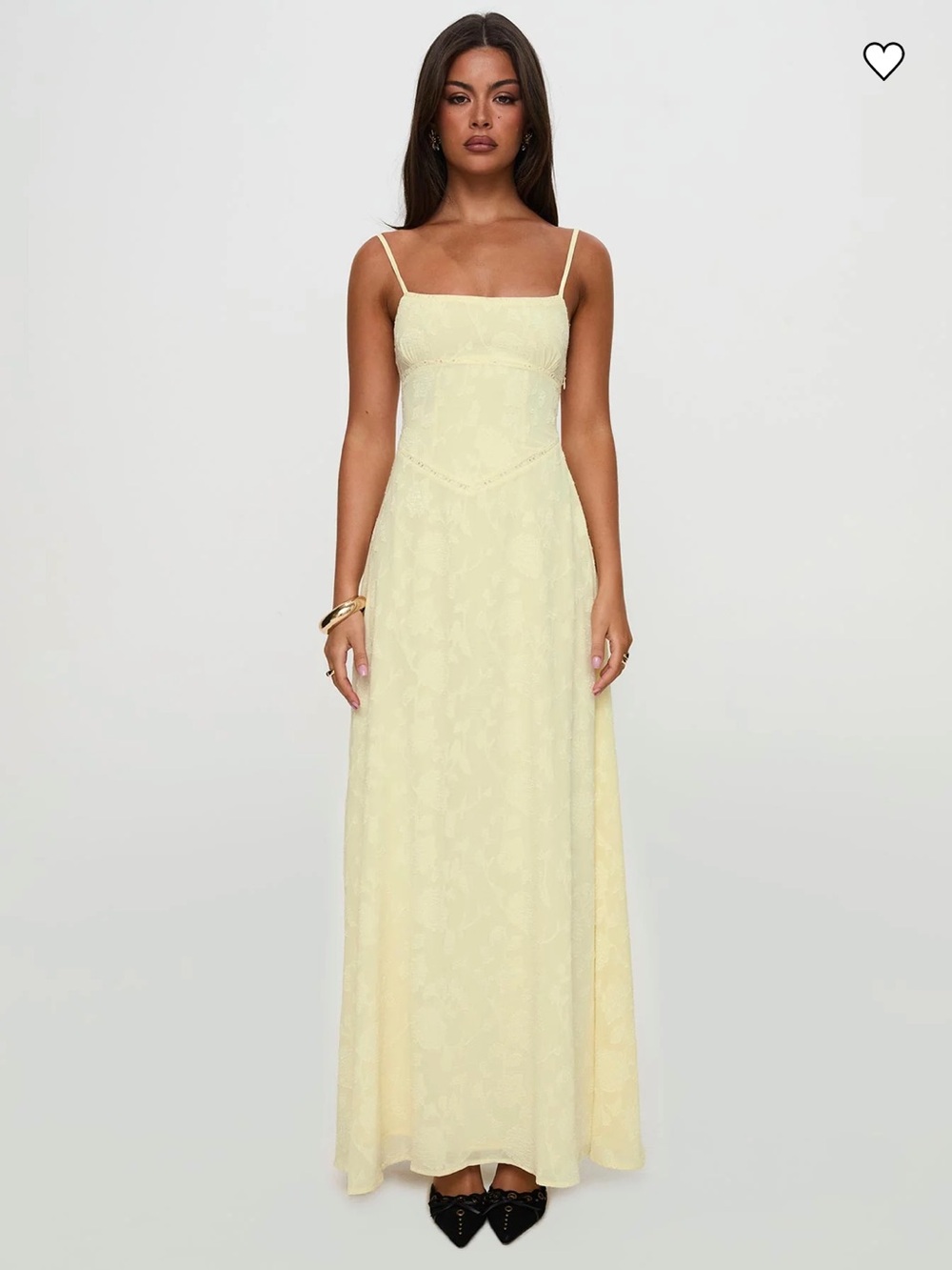 Princess Polly South of France Butter Yellow lace maxi corset back dress